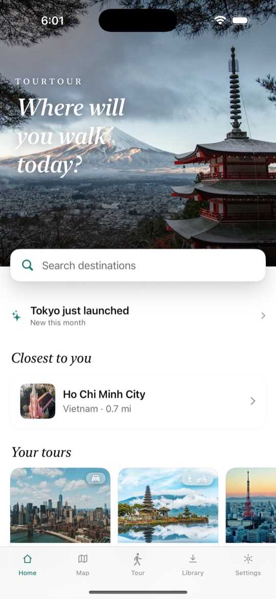 TourTour home screen